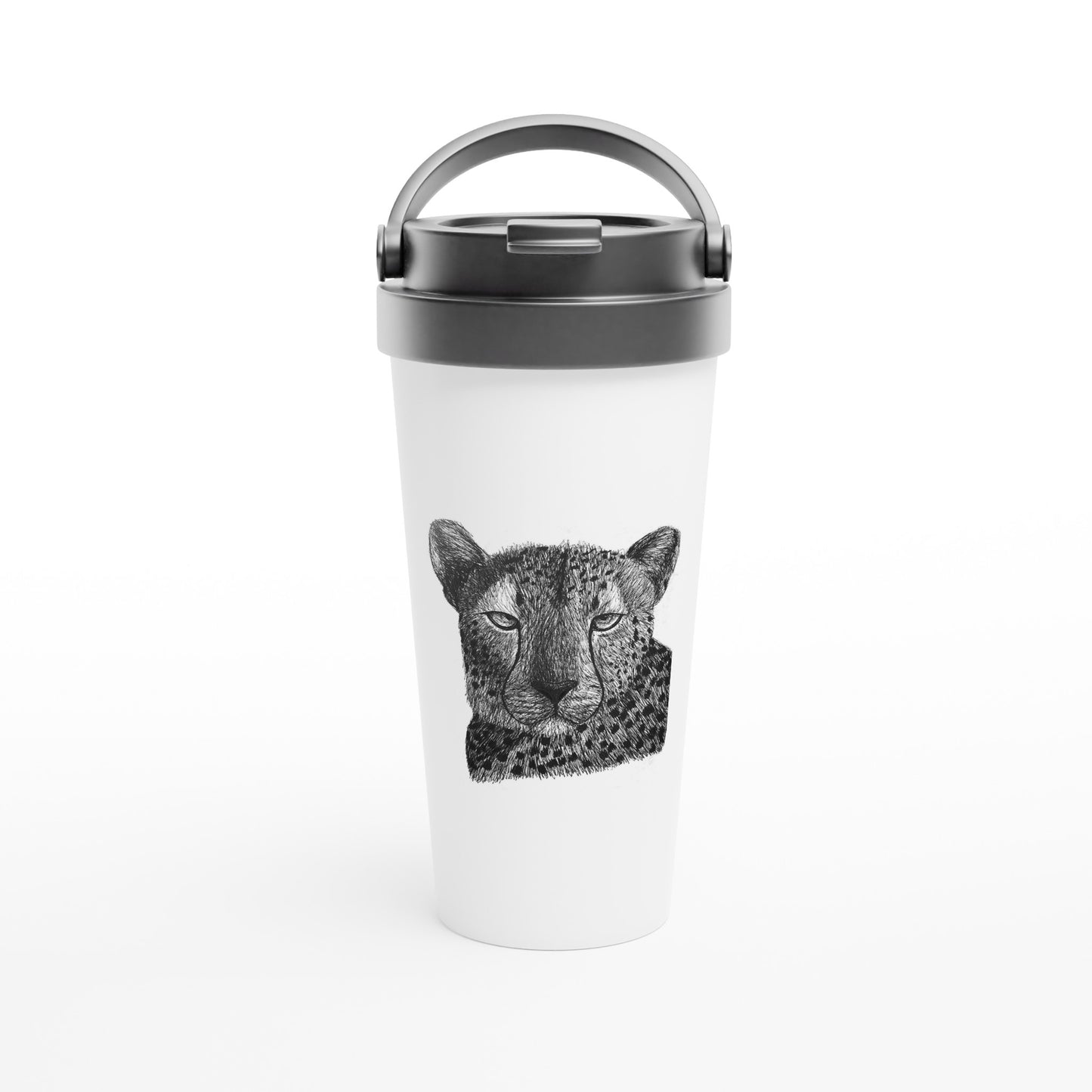 Cheetah White 15oz Stainless Steel Travel Mug