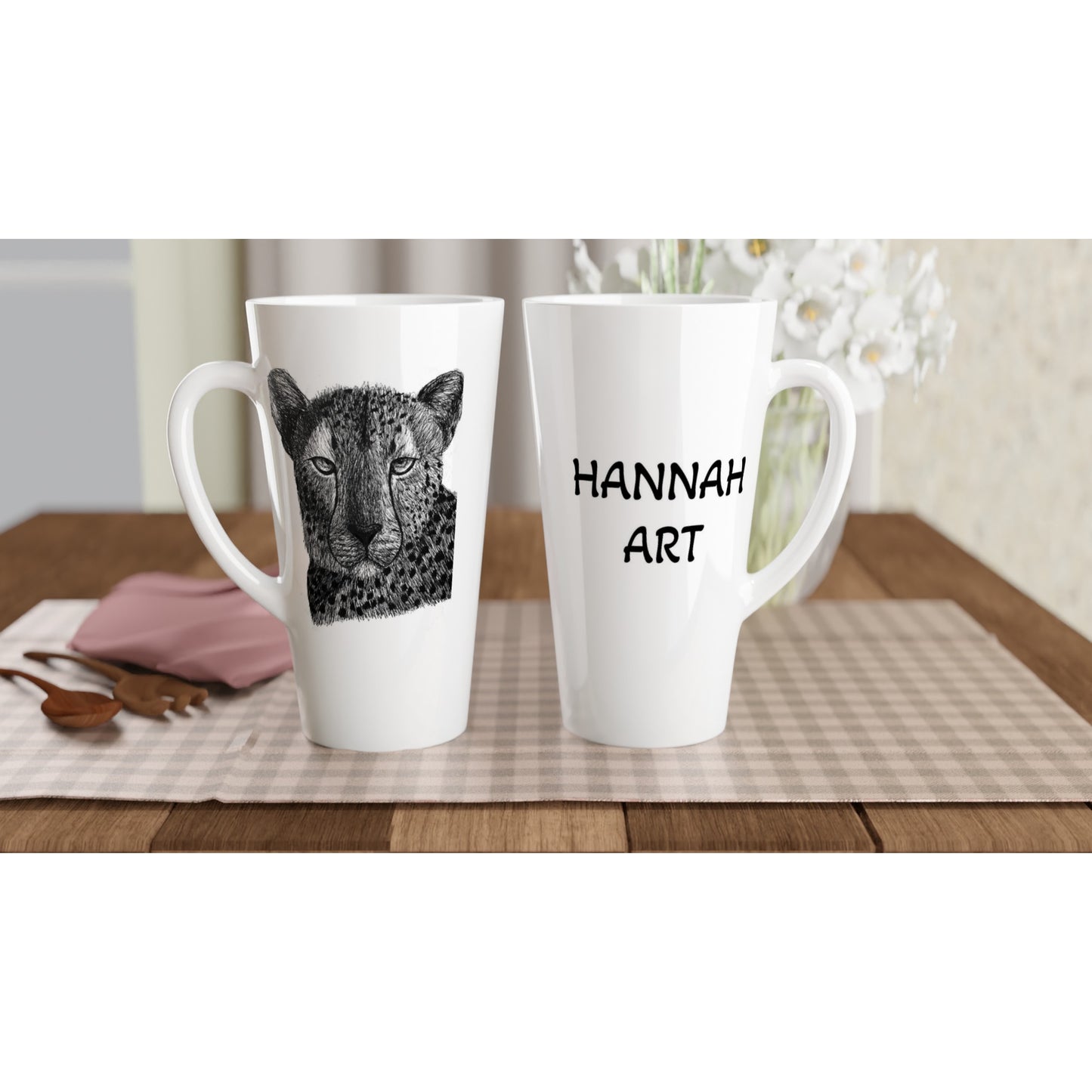 Cheetah White Latte 17oz Ceramic Mug