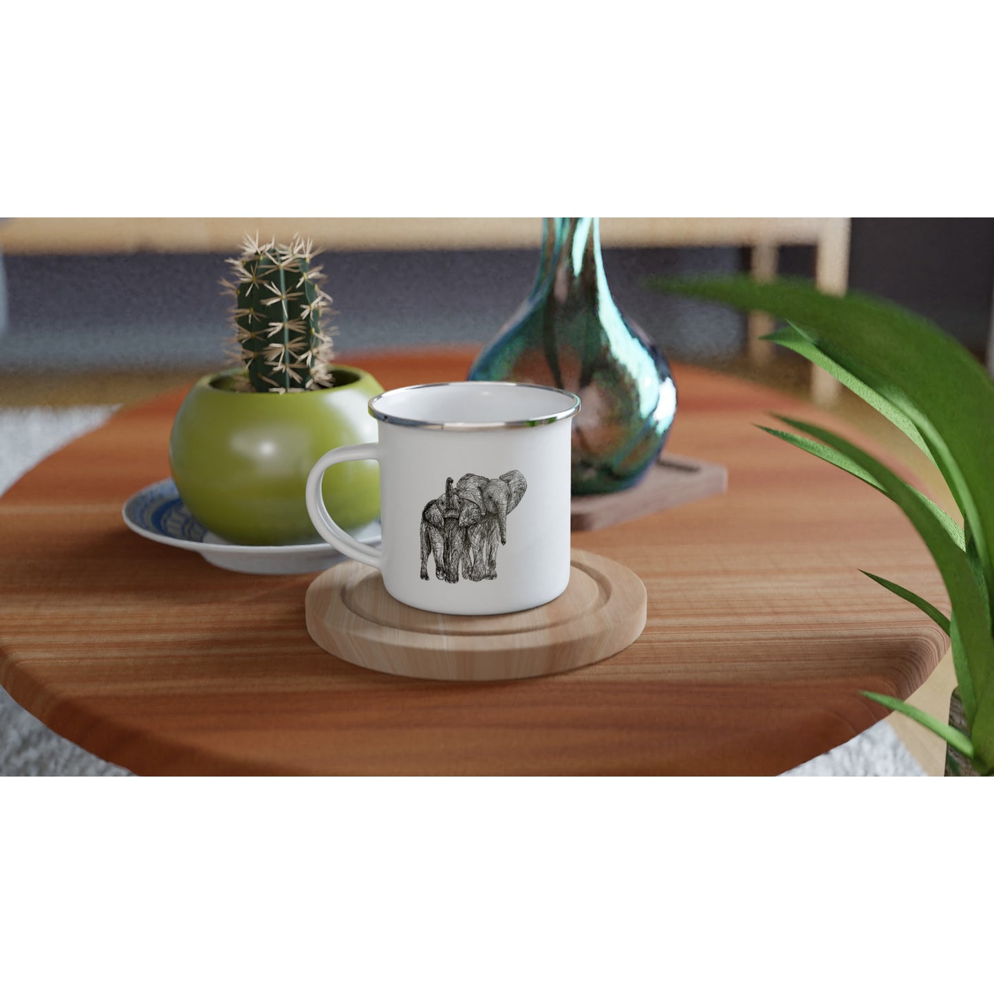 Elephant White 12oz Enamel Mug