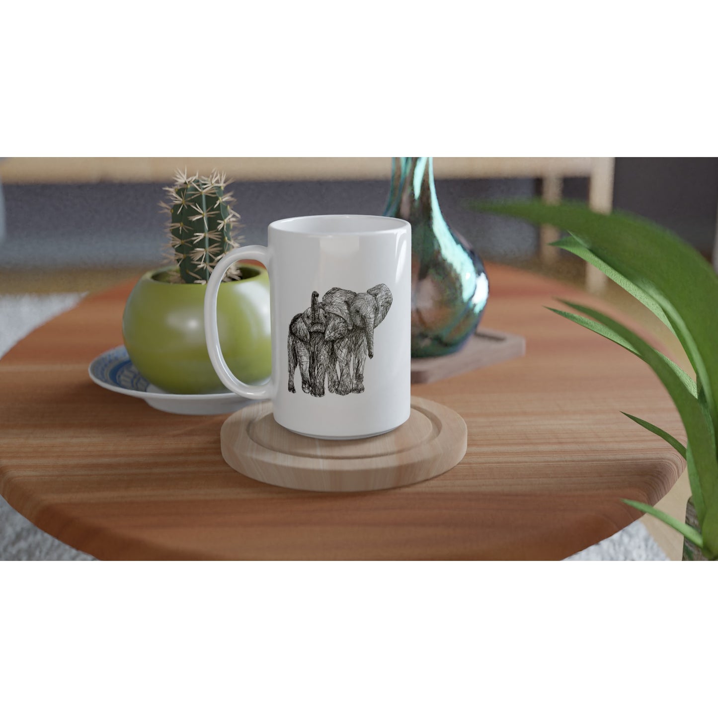 Elephant White 15oz Ceramic Mug