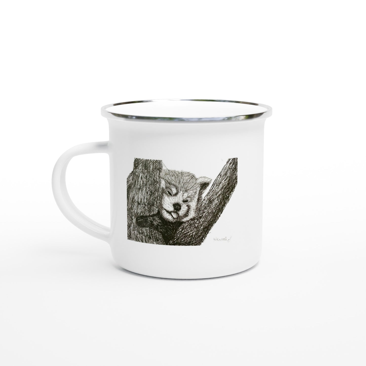 Red Panda White 12oz Enamel Mug