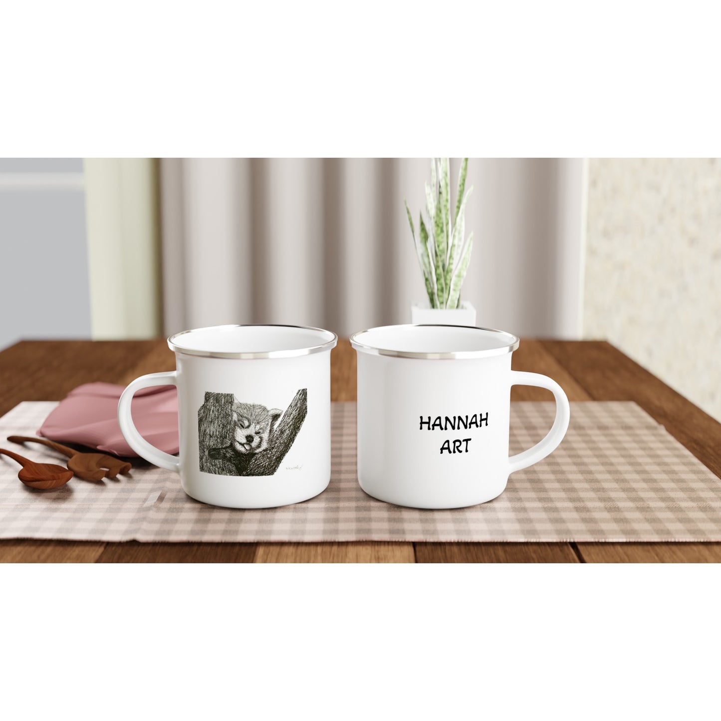 Red Panda White 12oz Enamel Mug
