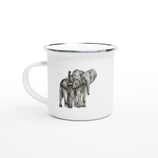 Elephant White 12oz Enamel Mug