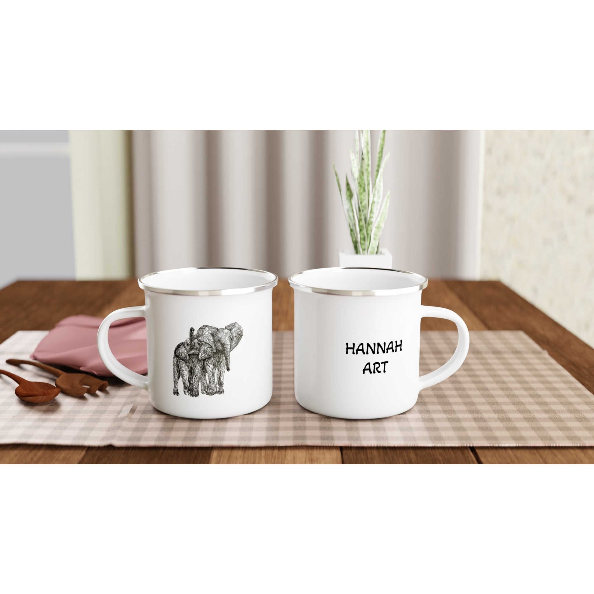 Elephant White 12oz Enamel Mug
