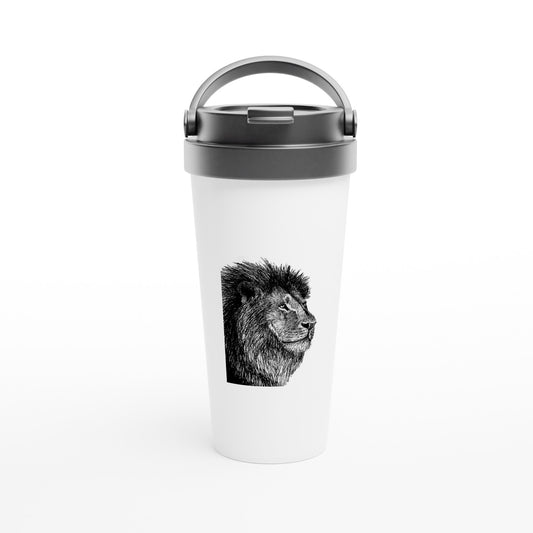 Lion White 15oz Stainless Steel Travel Mug