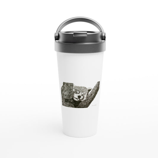 Red Panda White 15oz Stainless Steel Travel Mug