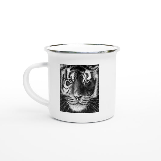 Tiger White 12oz Enamel Mug
